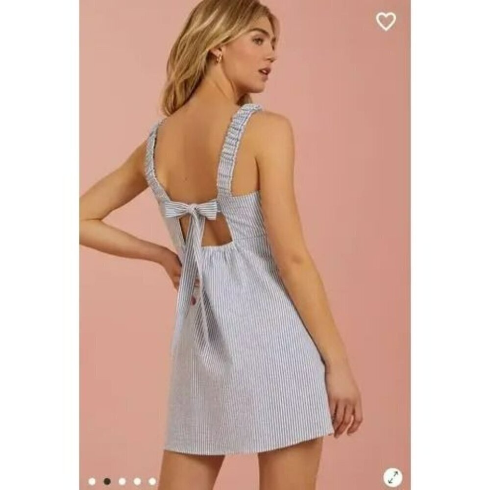 🦋 Altar'd State Striped Tank Mini Dress Cut Out Tie Back S - Picture 11 of 11